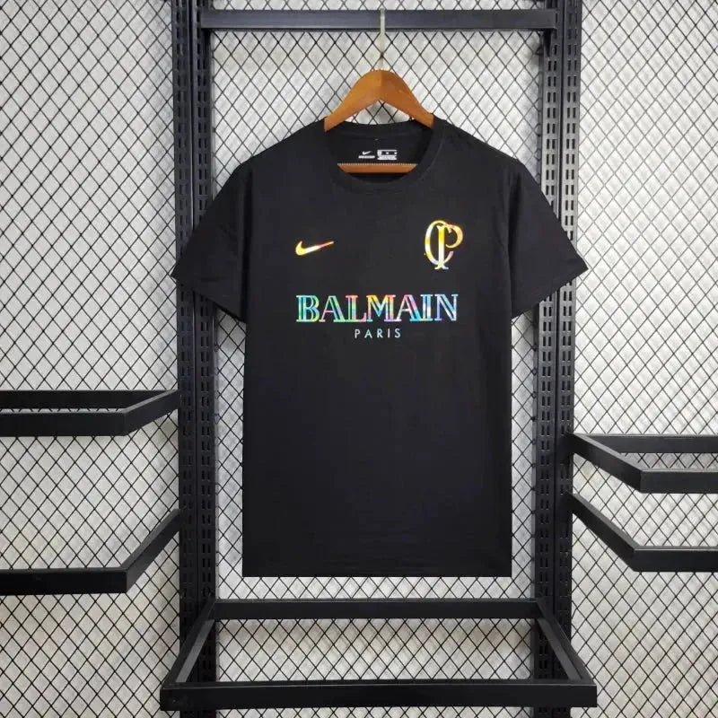 "Camisa Timão BALMAIN 24/25 - Torcedor Masculina Refletiva Preta - Netmantos"