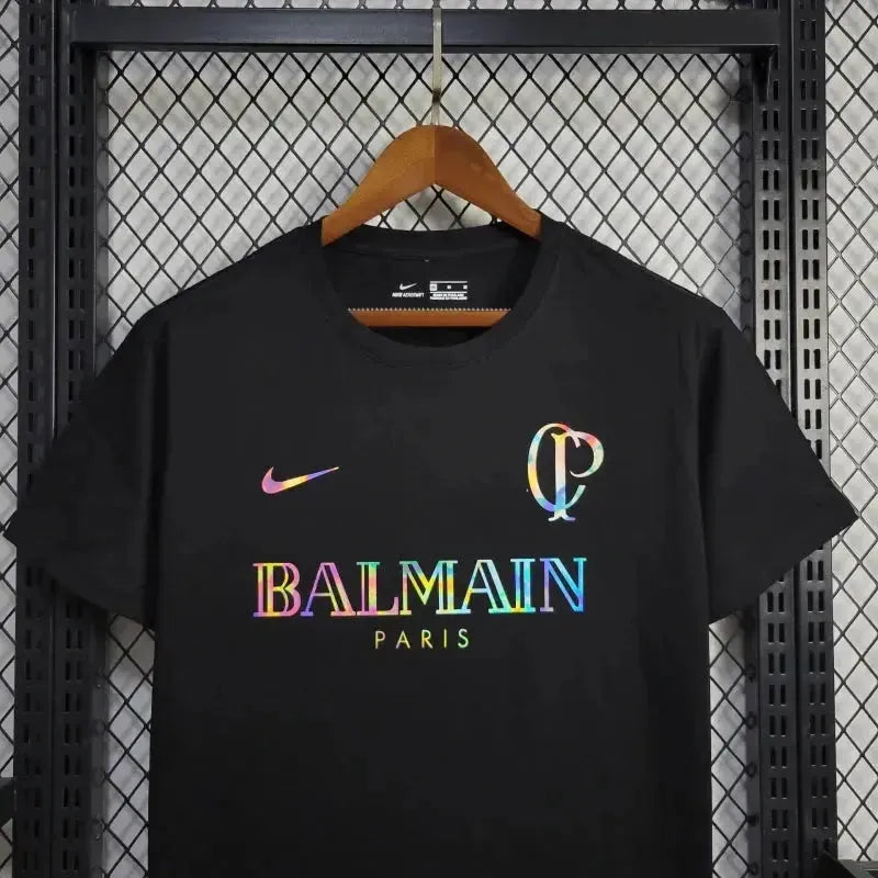 "Camisa Timão BALMAIN 24/25 - Torcedor Masculina Refletiva Preta - Netmantos"
