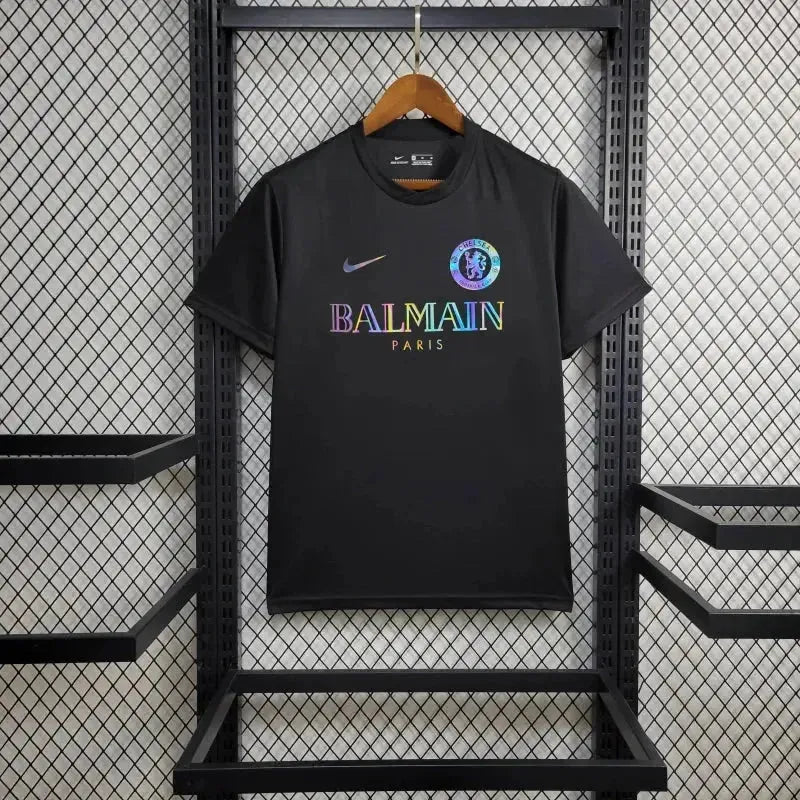 "Camisa Chelsea BALMAIN 24/25 - Torcedor Masculina Refletiva Preta - Netmantos"