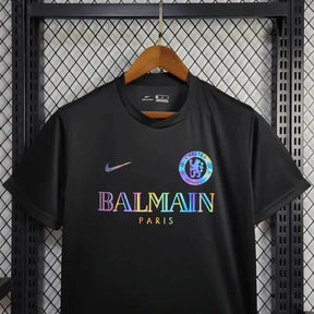 "Camisa Chelsea BALMAIN 24/25 - Torcedor Masculina Refletiva Preta - Netmantos"