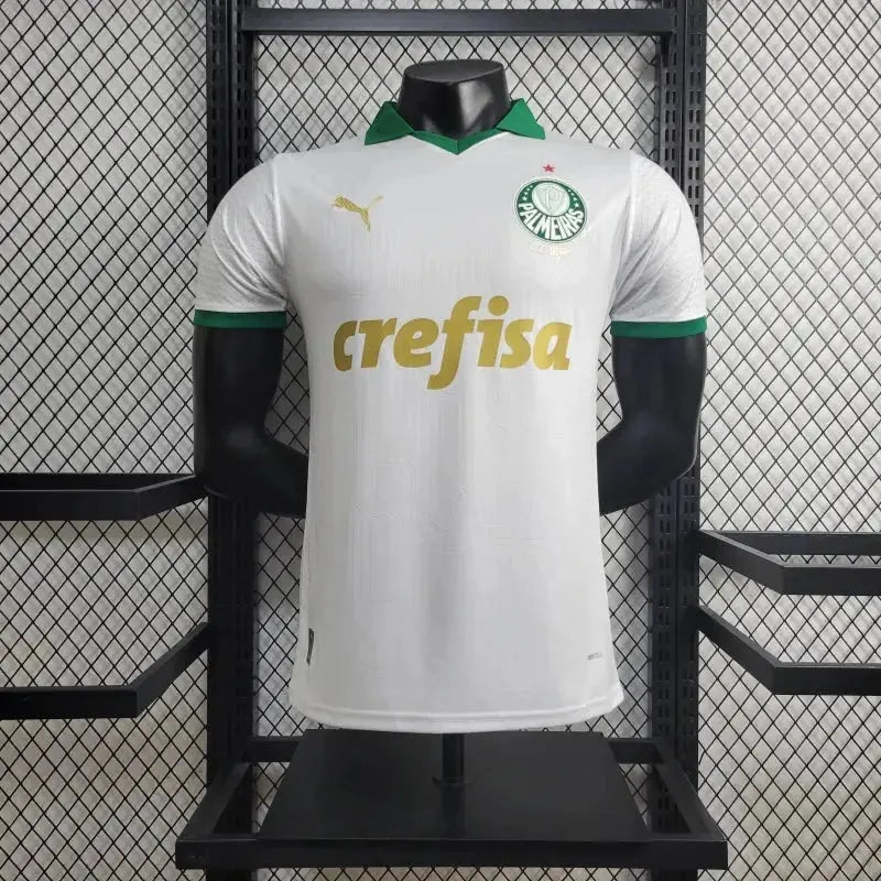 "Camisa Palmeiras Away 24/25 - Jogador Masculina Branca e Dourada + Patch Brasileirão e Avanti + Patrocínios - Netmantos"