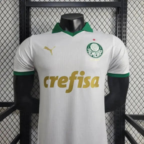 "Camisa Palmeiras Away 24/25 - Jogador Masculina Branca e Dourada + Patch Brasileirão e Avanti + Patrocínios - Netmantos"
