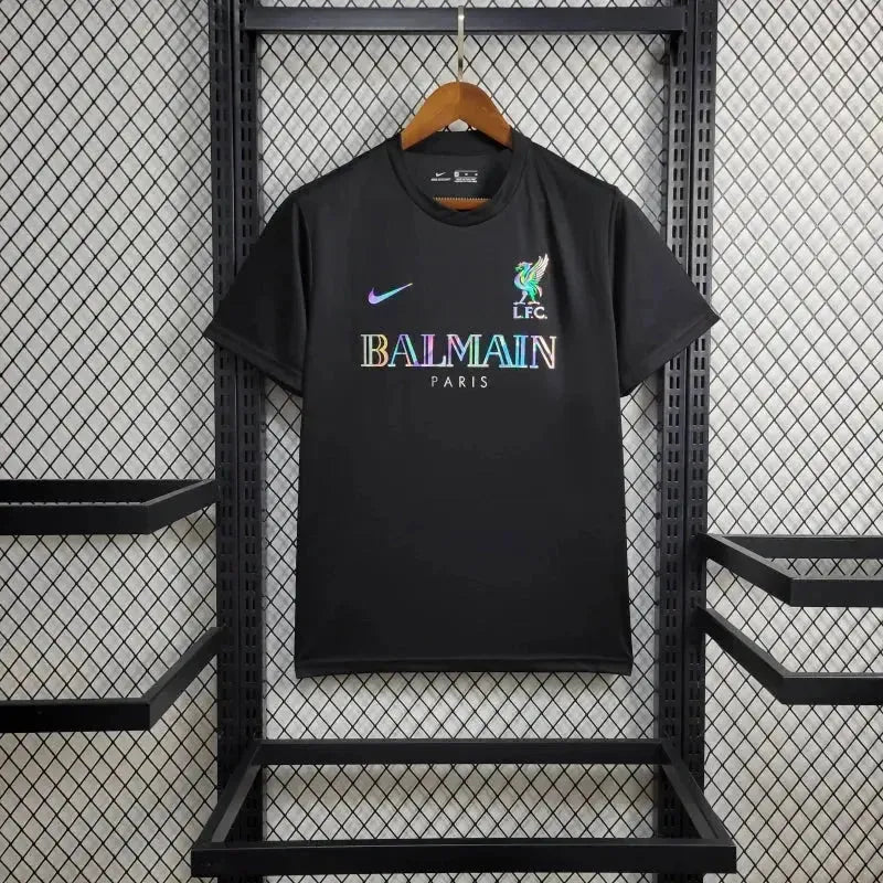 "Camisa Liverpool BALMAIN 24/25 - Torcedor Masculina Refletiva Preta - Netmantos"
