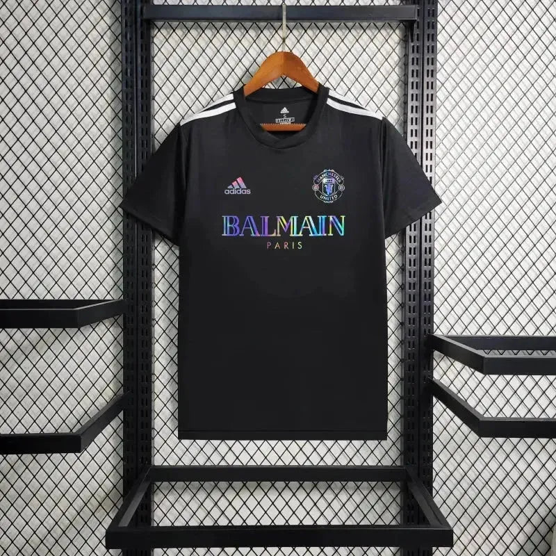 "Camisa Manchester United BALMAIN 24/25 - Torcedor Masculina Refletiva Preta - Netmantos"