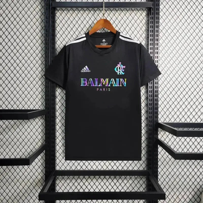 "Camisa Flamengo BALMAIN 24/25 - Torcedor Masculina Refletiva Preta - Netmantos"