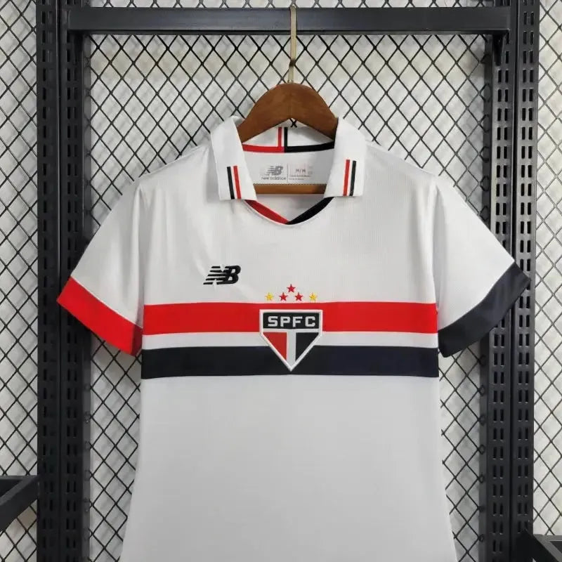 "Camisa São Paulo Home 24/25 - Torcedor Feminina New Balance Branca + Patch Copa do Brasil - Netmantos"