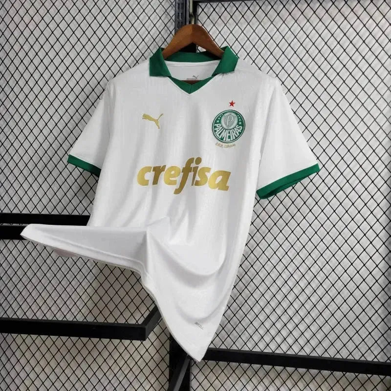 "Camisa Palmeiras Away 24/25 - Torcedor Masculina Branca + Patch Brasileirão e Avanti + Patrocínios - Netmantos"