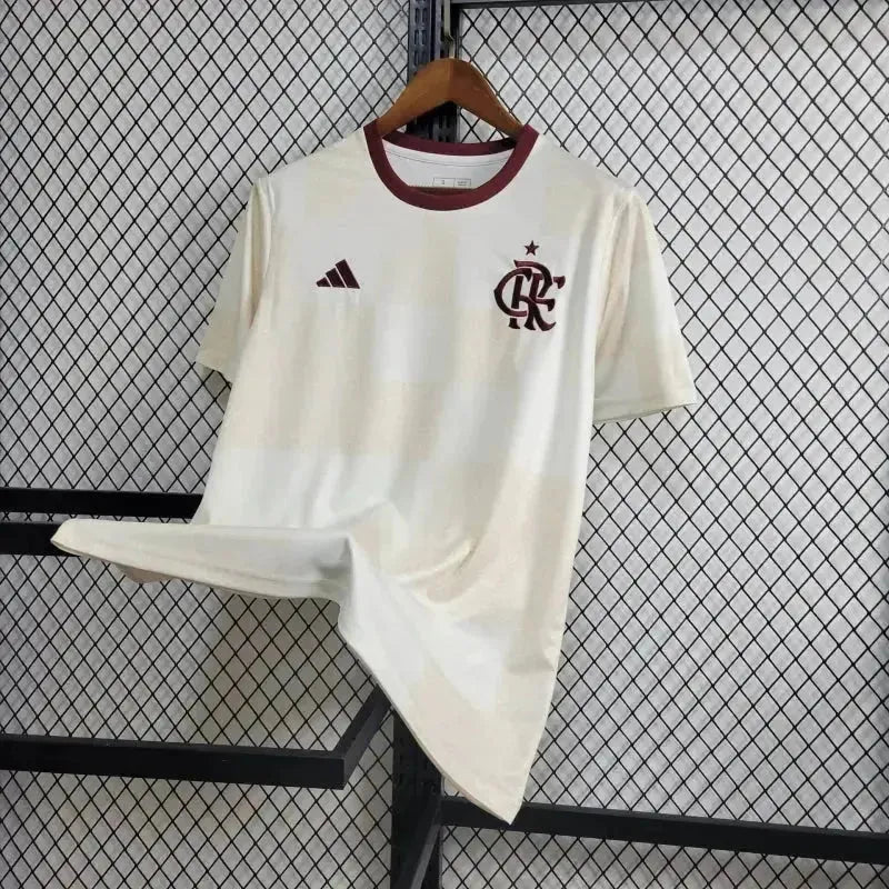 "Camisa Flamengo Treino 24/25 - Torcedor Masculina Bege e Branca - Netmantos"