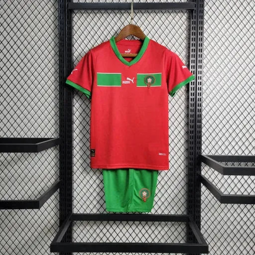 "Camisa Marrocos Home 22/23 - Torcedor Infantil Vermelha Verde - Netmantos"