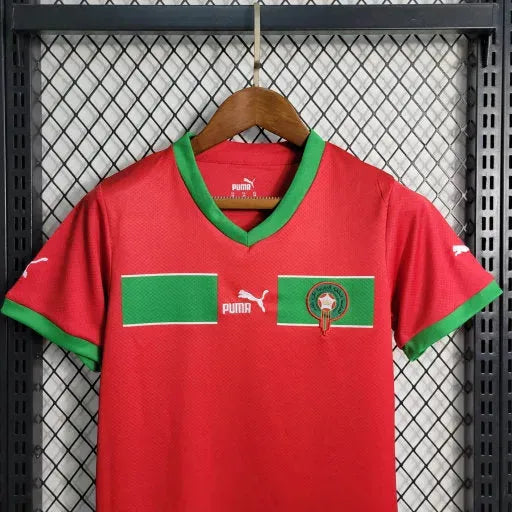 "Camisa Marrocos Home 22/23 - Torcedor Infantil Vermelha Verde - Netmantos"