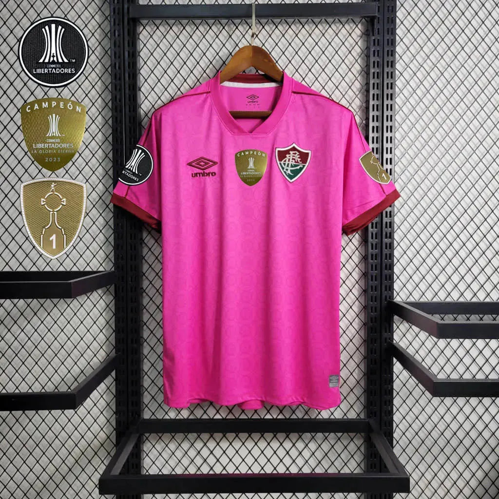 "Camisa Fluminense 23/24 - Torcedor Masculina Rosa + Patches Libertadores - Netmantos"