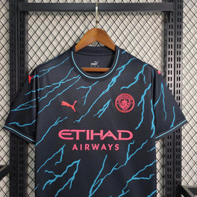 "Camisa Manchester City Away II 23/24 - Torcedor Masculina Preta e Azul - Netmantos"