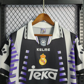 "Camisa Real Madrid Retrô Away 1997/98 - Torcedor Masculina Preta, Roxa e Branca - Netmantos"