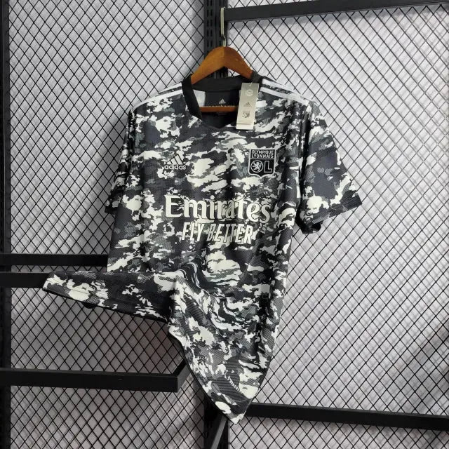 "Camisa Lyon Away 22/23 - Torcedor Masculina Preta e Branca - Netmantos"