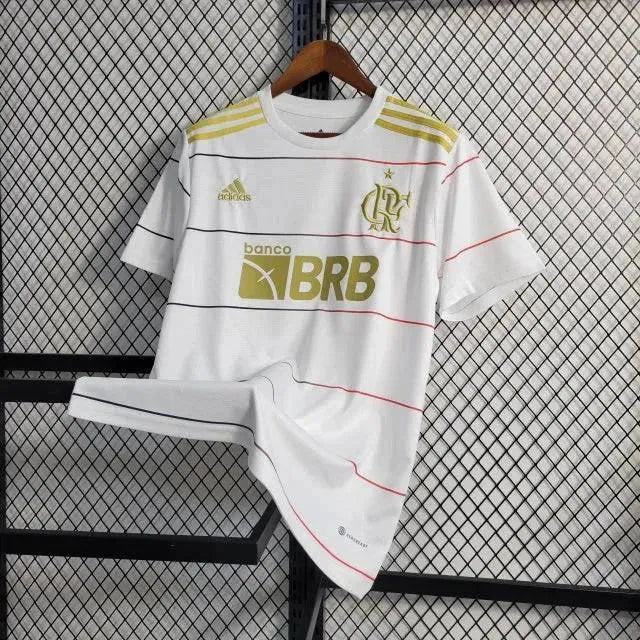 "Camisa Flamengo Comemorativa 22/23 - Torcedor Masculina Branca e Dourada - Netmantos"