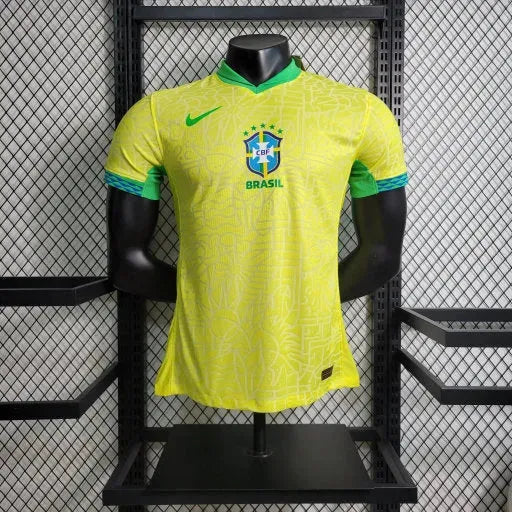 Camisa Brasil Home 24/25 - Jogador Masculina Amarela Escudo no Meio - Netmantos