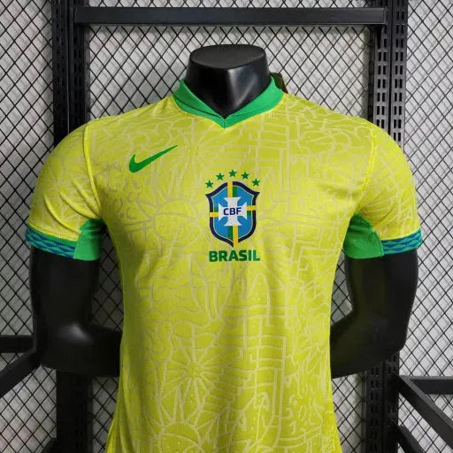 Camisa Brasil Home 24/25 - Jogador Masculina Amarela Escudo no Meio - Netmantos