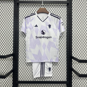 Manchester United Away Shirt 25/26 - Kids Fan White and Purple