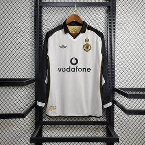 Camisa Manchester United Edição 100 Anos Retrô 2001/02 - Torcedor Masculina Branco, Preto e Dourado Manga Longa - Dupla Face - Netmantos
