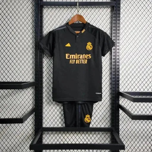 Camisa Real Madrid Away II 23/24 - Torcedor Infantil Preta e Amarela - Netmantos