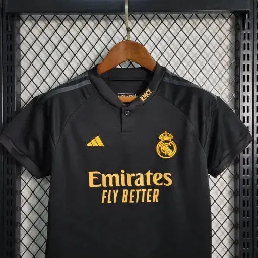 Camisa Real Madrid Away II 23/24 - Torcedor Infantil Preta e Amarela - Netmantos