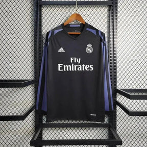 Camisa Real Madrid Away Retrô 2016/17 - Torcedor Masculina Preta e Roxa Manga Longa - Netmantos