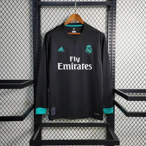 Camisa Real Madrid Away Retrô 2017/18 - Torcedor Masculina Preta e Azul Manga Longa - Netmantos