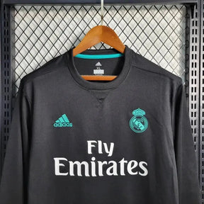 Camisa Real Madrid Away Retrô 2017/18 - Torcedor Masculina Preta e Azul Manga Longa - Netmantos
