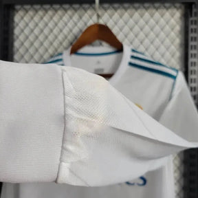 Camisa Real Madrid Home Retrô 2017/18 - Torcedor Masculina Branca e Azul Manga Longa - Netmantos