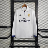 Camisa Real Madrid Main Retrô 2016/17 - Torcedor Masculina Branca Manga Longa - Netmantos