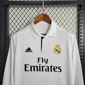 Camisa Real Madrid Main Retrô 2016/17 - Torcedor Masculina Branca Manga Longa - Netmantos