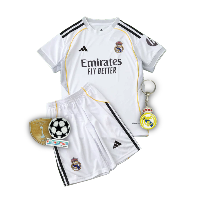 Maglia Home del Real Madrid 25/26 - Maglia da Tifoso per Bambini Bianca