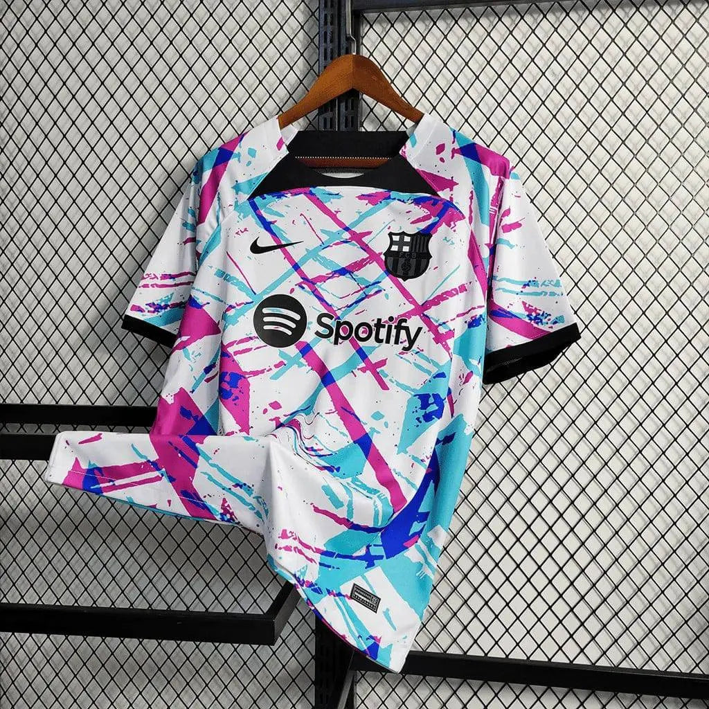 Camisa Barcelona Treino Jersey 23/24 - Torcedor Masculina Branca e Rosa - Netmantos