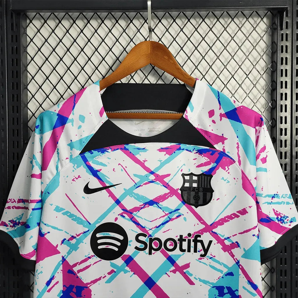Camisa Barcelona Treino Jersey 23/24 - Torcedor Masculina Branca e Rosa - Netmantos