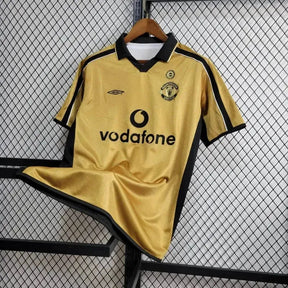 Camisa Manchester United Retrô Edição 100 Anos 01/02 - Torcedor Masculina Branco, Preto e Dourado - Dupla Face - Netmantos