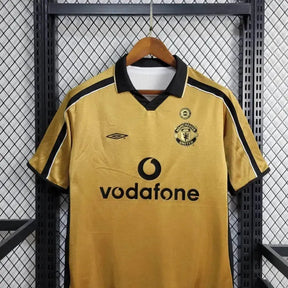 Camisa Manchester United Retrô Edição 100 Anos 01/02 - Torcedor Masculina Branco, Preto e Dourado - Dupla Face - Netmantos