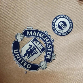 Camisa Manchester United Retrô Edição 100 Anos 01/02 - Torcedor Masculina Branco, Preto e Dourado - Dupla Face - Netmantos