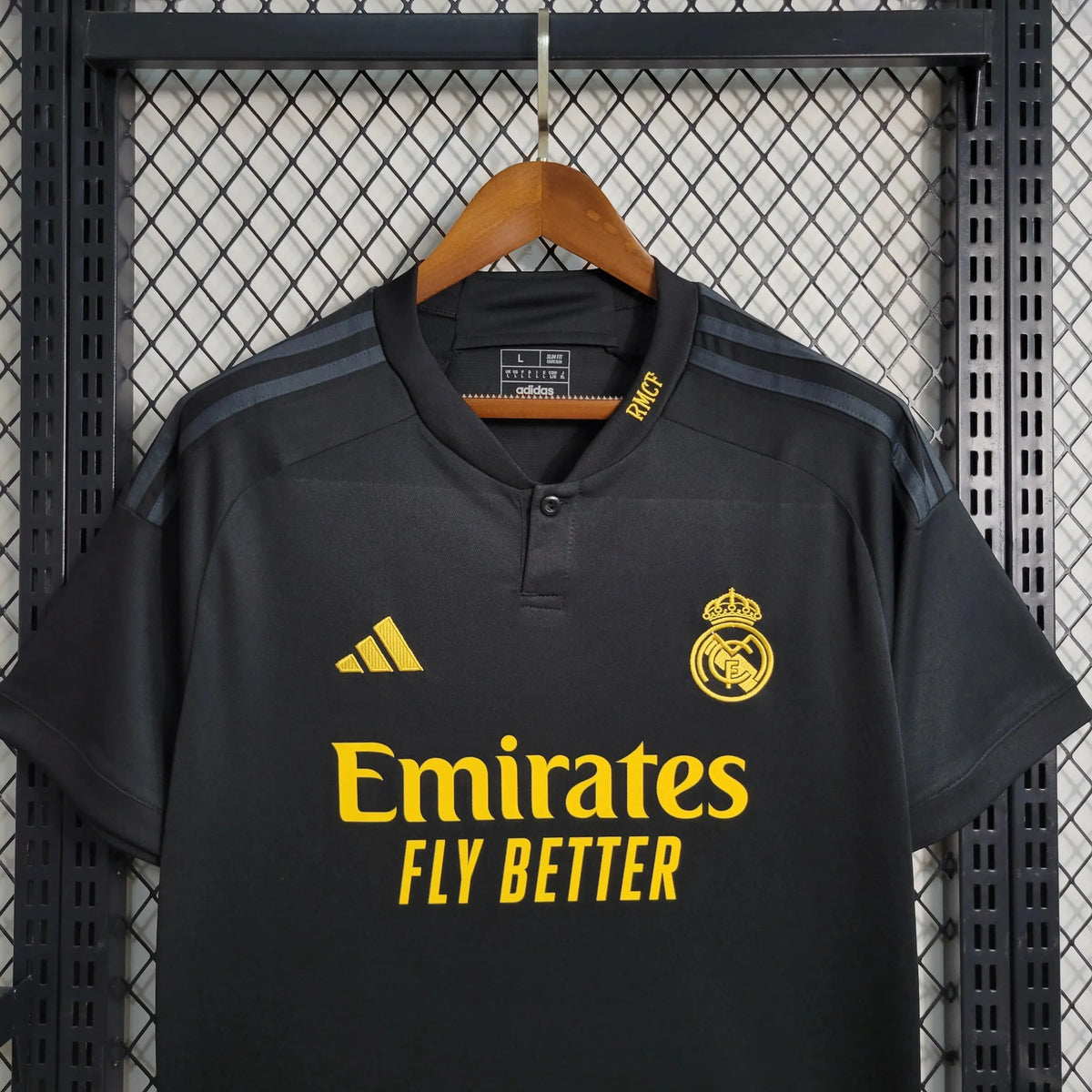 Camisa Real Madrid Away II 23/24 - Torcedor Masculina Preta e Amarela - Netmantos
